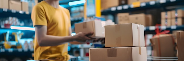 una mujer está sosteniendo cajas con la palabra cita en ella cita en el lado