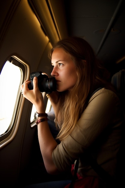 una mujer está tomando una foto de una mujer con una cámara en la cabeza.