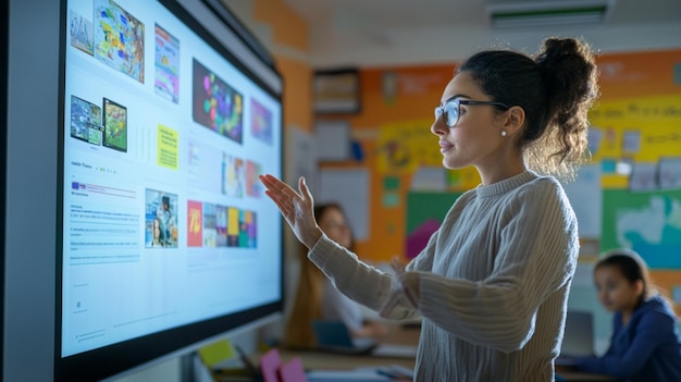 una mujer está usando una computadora con una pantalla que dice la palabra cita en ella