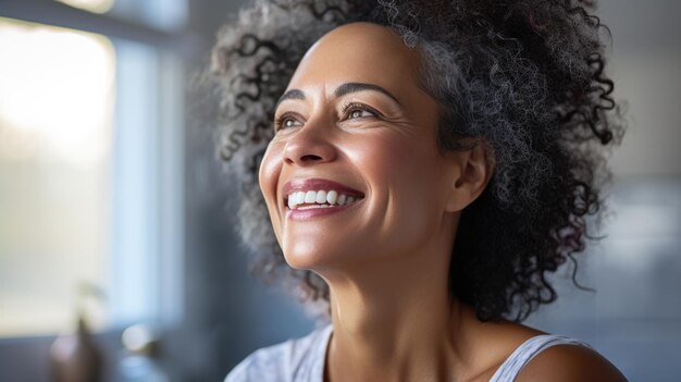 Una mujer estadounidense sonriente, africana auténtica.