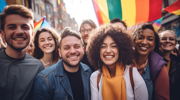 Mujer estadounidense sonriente con cabello rizado y fondo de bandera Mujer atractiva sonriendo con orgullo bandera estadounidense en el fondo