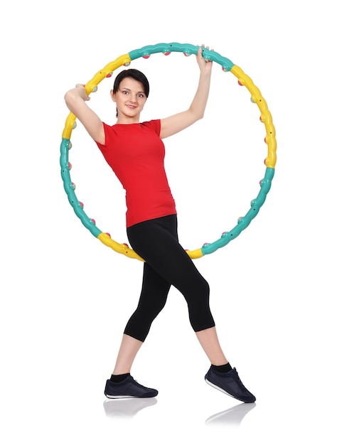 mujer estar de pie, con, hula hoop