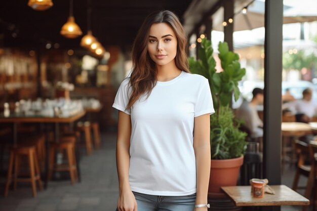 Mujer con estilo en camiseta blanca Bella Canvas AI generativa