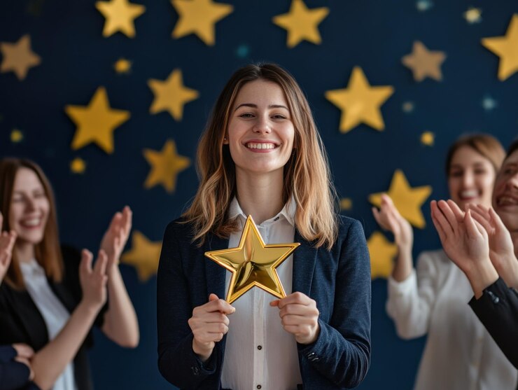 Mujer con una estrella dorada