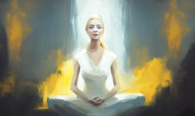 Mujer etérea meditando en estilo de pintura al óleo