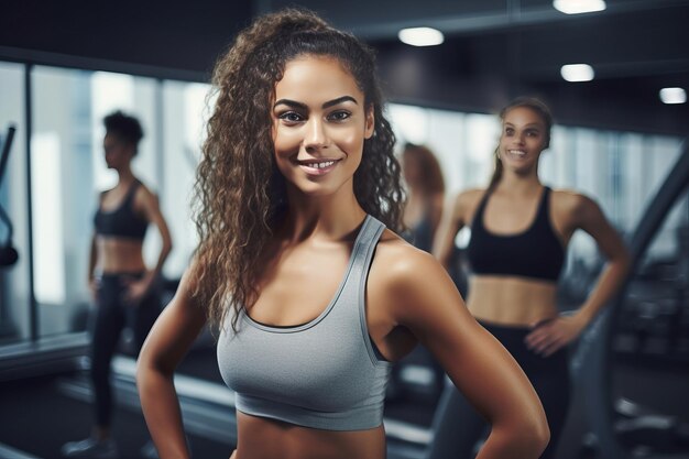 Mujer étnica empoderada liderando el camino Entrenamiento intensivo en un estudio de fitness de vanguardia