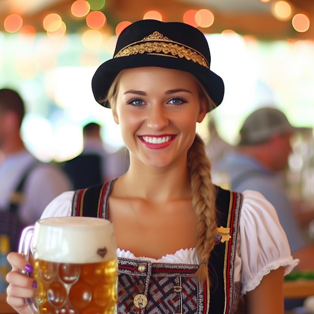 Mujer europea celebrando el Oktoberfest generado por IA