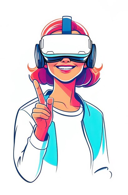 Foto mujer europea joven sonriente con gafas de realidad virtual