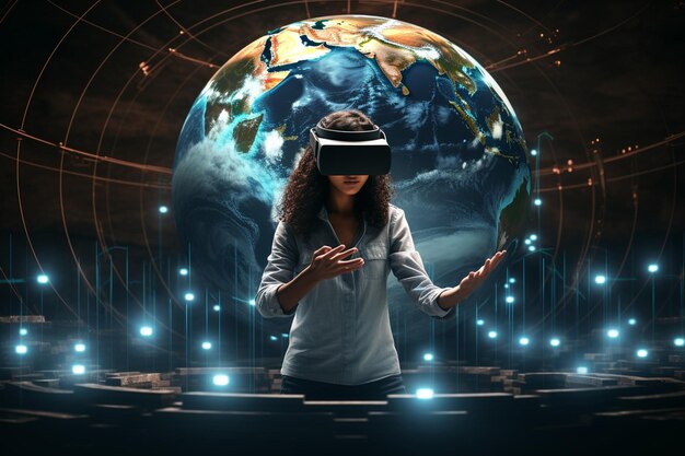 Foto mujer experimentando la realidad virtual