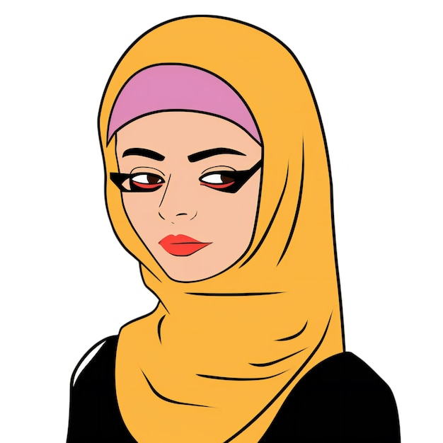 Mujer extravagante con forro audaz con avatar mínimo de Hijab