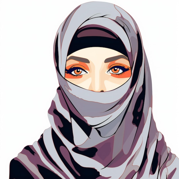 Mujer extravagante con forro audaz con avatar mínimo de Hijab