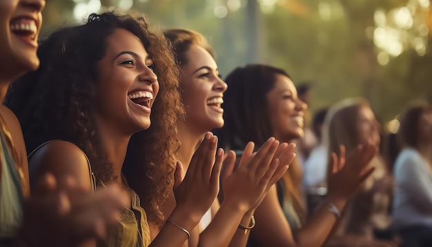 mujer fan de deportes viendo un evento deportivo y aplaudiendo sus manos