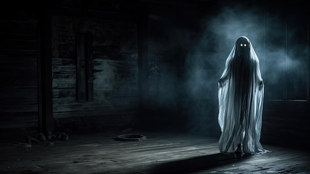 Mujer fantasma aterradora en el fondo de Haunted HouseHorror