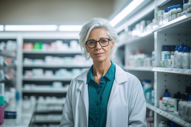 Una mujer en la farmacia para sacar medicamentos con IA generativa