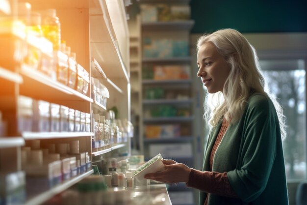 Una mujer en la farmacia para sacar medicamentos con IA generativa