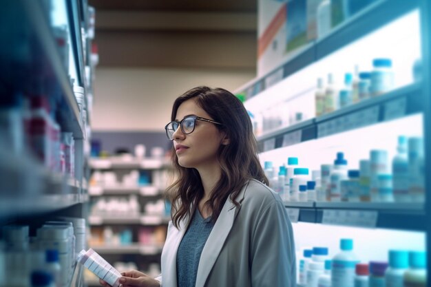 Una mujer en la farmacia para sacar medicamentos con IA generativa