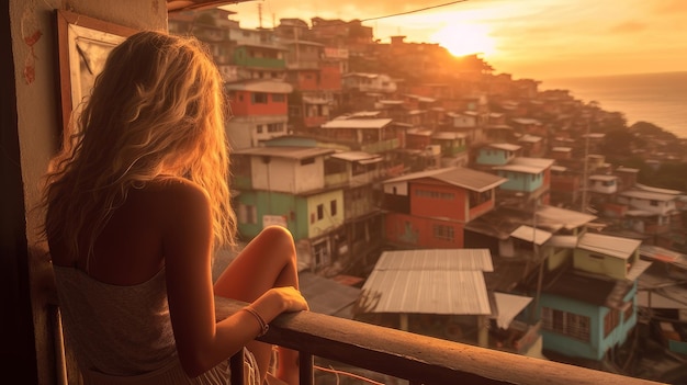 mujer, en, favela, ciudad, de, rio