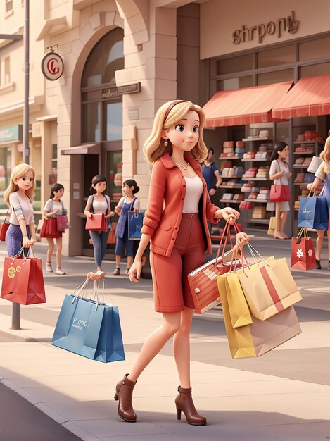 Mujer feliz y alegre disfrutando de las compras