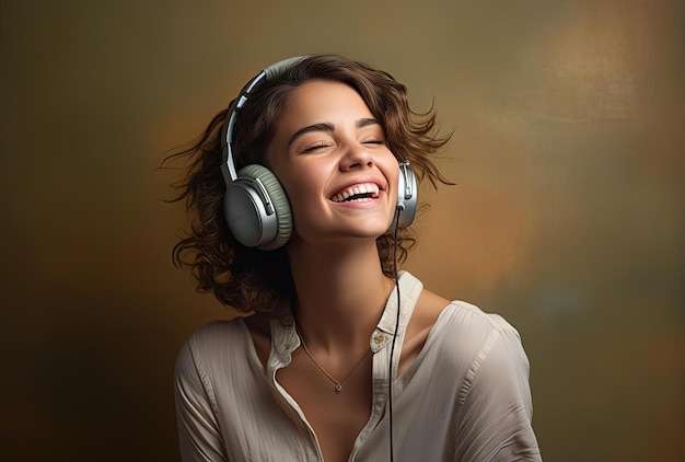 mujer feliz con auriculares en el estudio p al estilo de fátima ronquillo