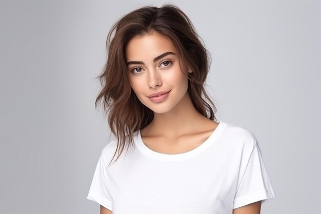 Mujer feliz con camisa blanca creada con IA generativa