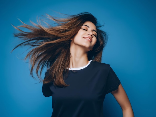 Foto mujer feliz celebrando en un fondo sólido