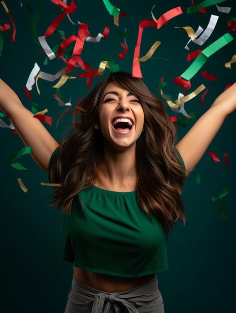 Foto mujer feliz celebrando en un fondo sólido