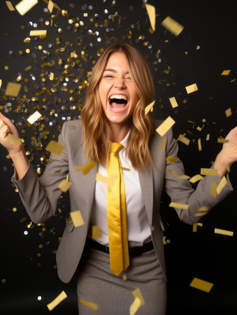 Foto mujer feliz celebrando en un fondo sólido