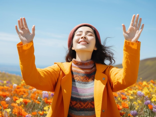 Foto mujer feliz celebrando una vida hermosa