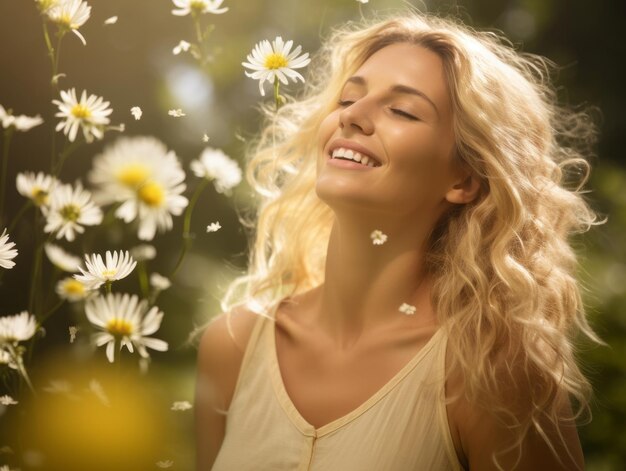 Foto mujer feliz celebrando una vida hermosa