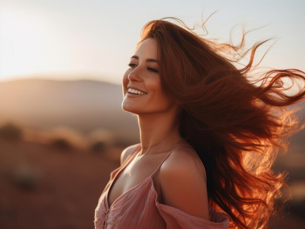 Mujer feliz celebrando una vida hermosa