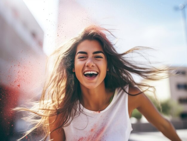 Foto mujer feliz celebrando una vida hermosa