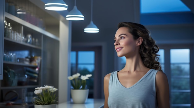 Mujer feliz en una cocina moderna