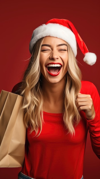 Mujer feliz de compras en Navidad