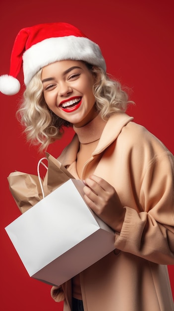 Mujer feliz de compras en Navidad