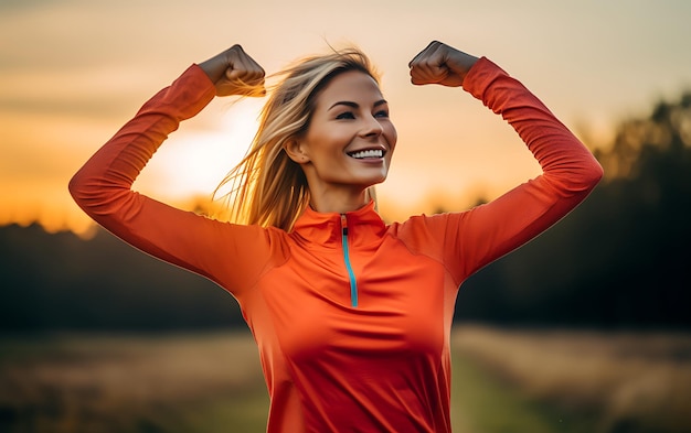 Foto mujer feliz haciendo ejercicio físico por la mañana