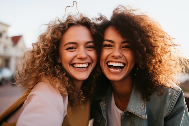 Foto una mujer feliz porque encontró a su amiga