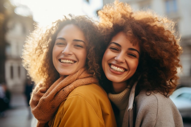 Una mujer feliz porque encontró a su amiga