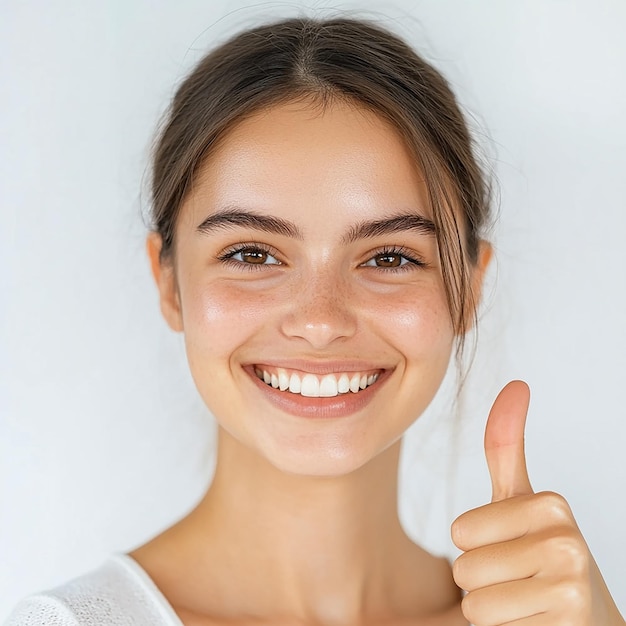 Mujer feliz con los pulgares hacia arriba