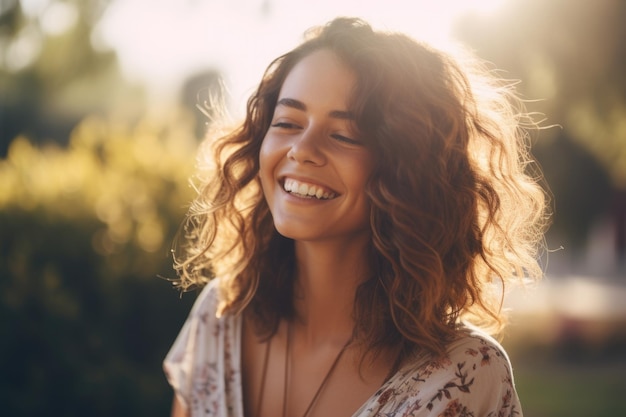 mujer feliz bajo el sol