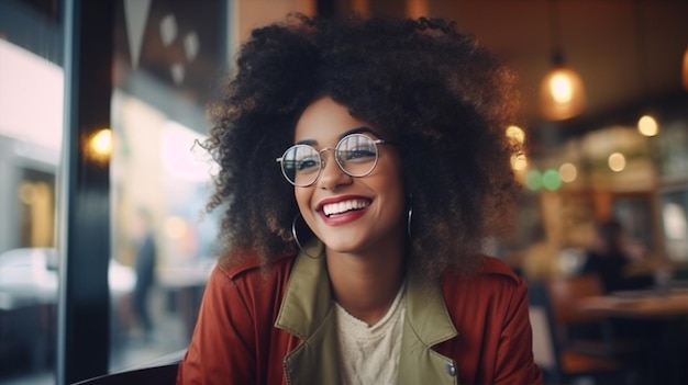 Mujer feliz sonrisa de taza negra