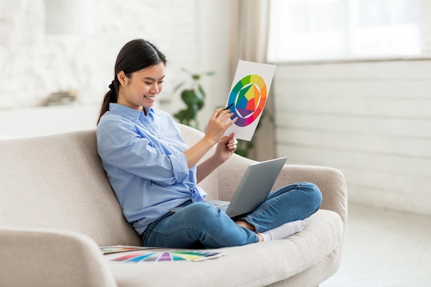 Mujer feliz trabajando desde casa teniendo video chat con el cliente