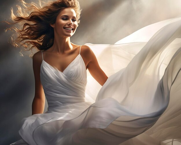 Mujer feliz con un vestido blanco imagen de stock