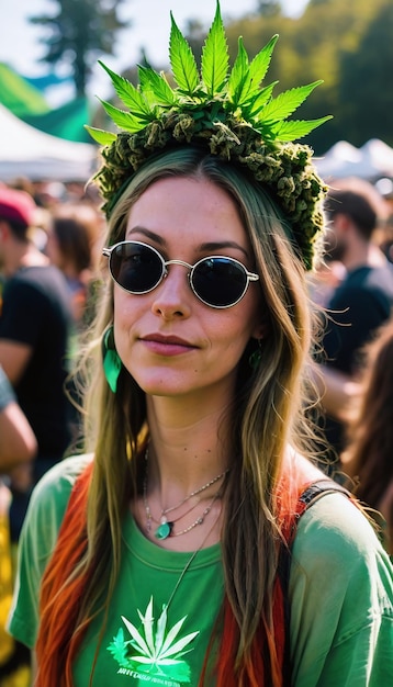 Mujer en un festival sobre el cannabis