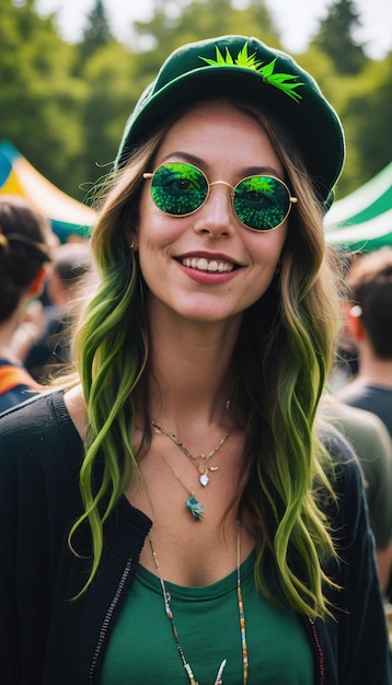 Mujer en un festival sobre el cannabis