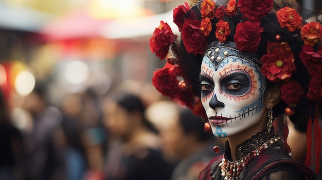 Mujer en la fiesta del día de muertos.