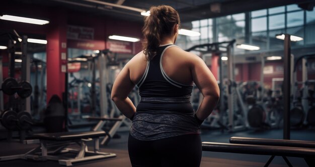 Una mujer de figura completa haciendo ejercicio en el gimnasio Positividad corporal