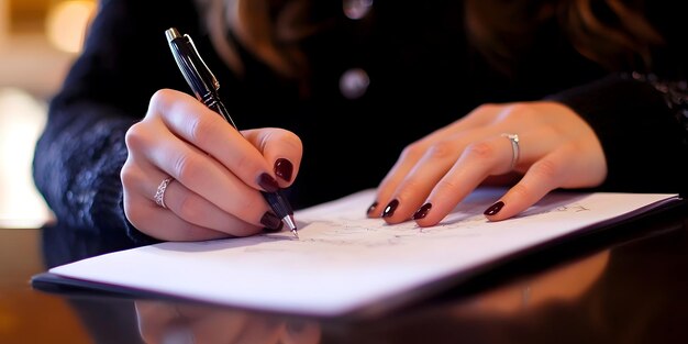 Mujer firmando el documento