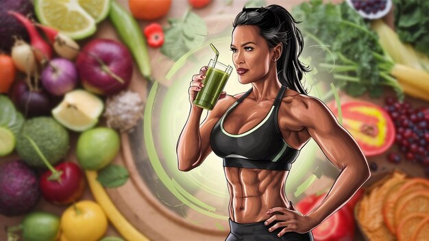 Una mujer de fitness bebiendo un jugo de desintoxicación