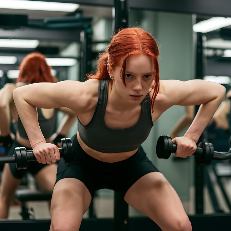 Mujer de fitness haciendo ejercicio con una placa de peso en el gimnasio
