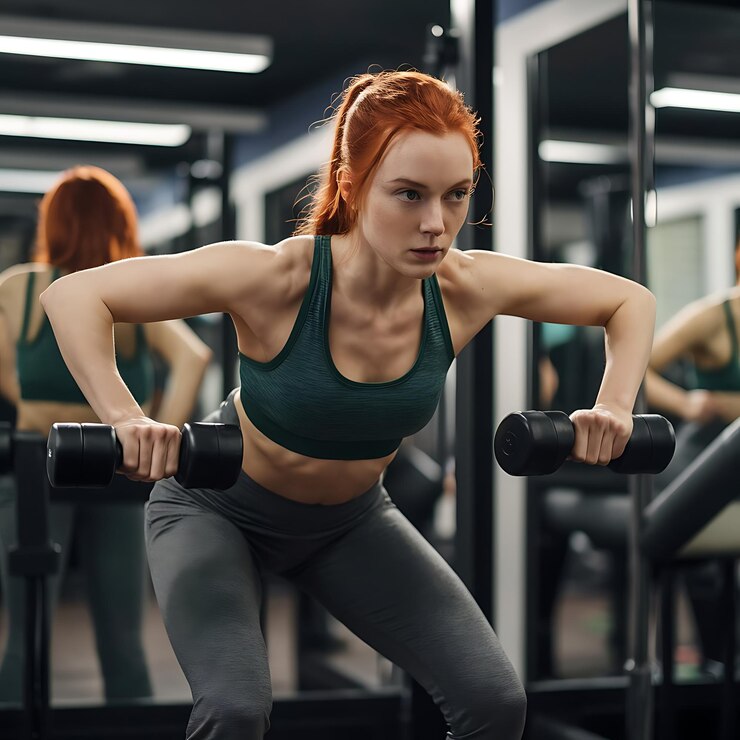 Mujer de fitness haciendo ejercicio con una placa de peso en el gimnasio